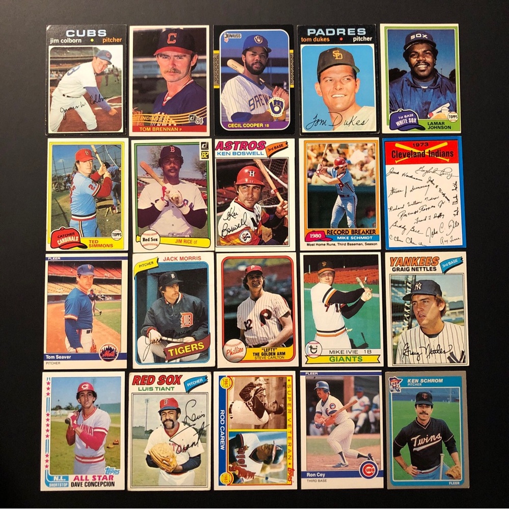 20 - 1970s & 80s Baseball Cards Tom Seaver Steve Carlton Mike Schmidt Luis Tiant
